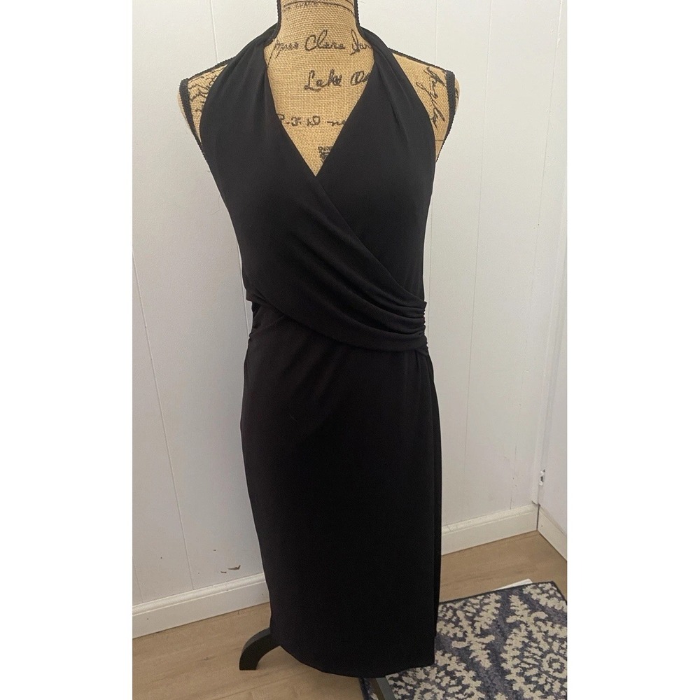 VTG 90's Laundry by Shelli Segal Black Halter Faux Wrap Dress Size 8 Y2K USA